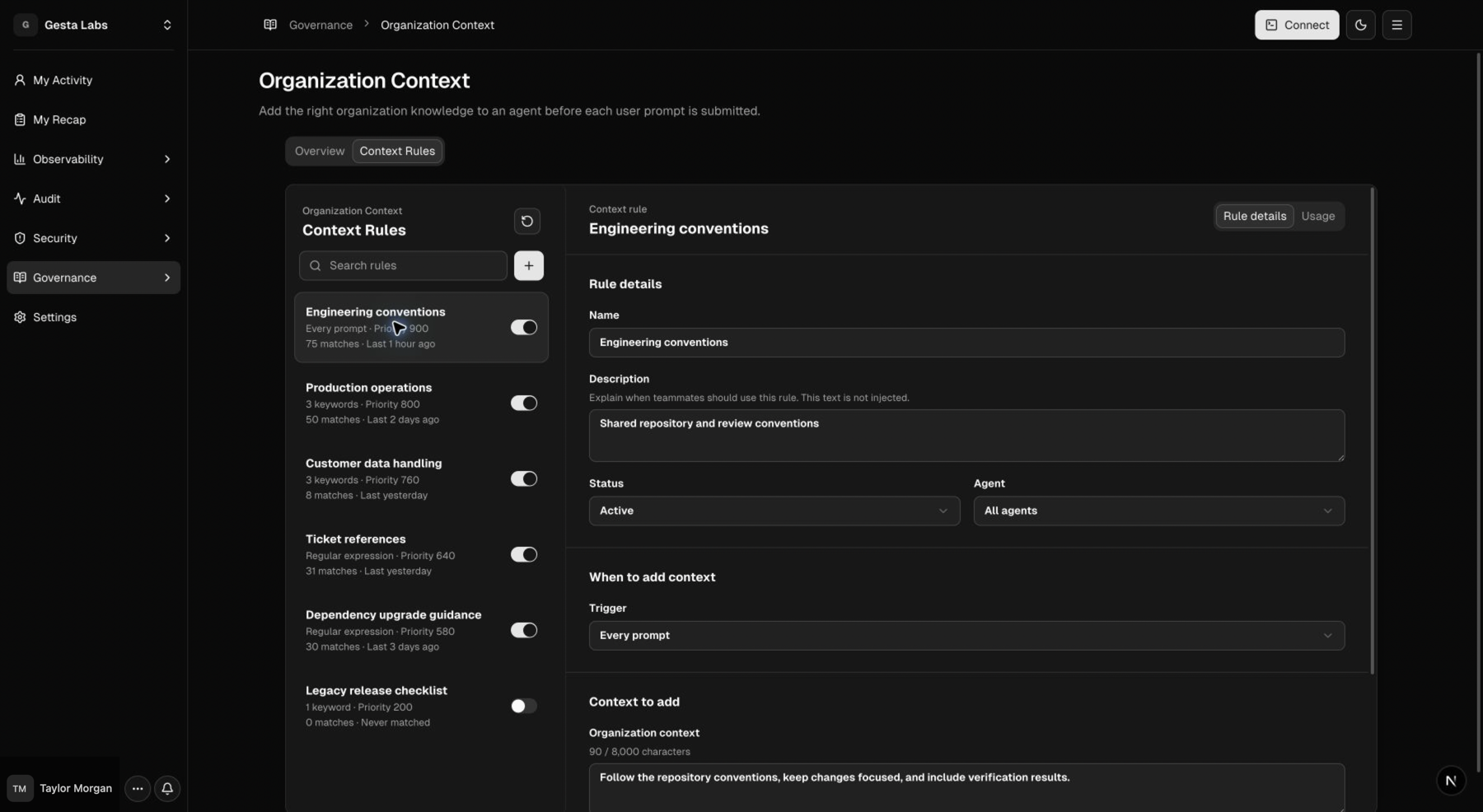 Context Rules editor
